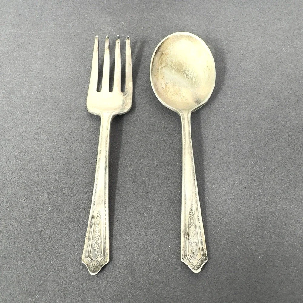Vintage Antique Stratford Plate Special Toddler / Child Spoon and Fork Set 4